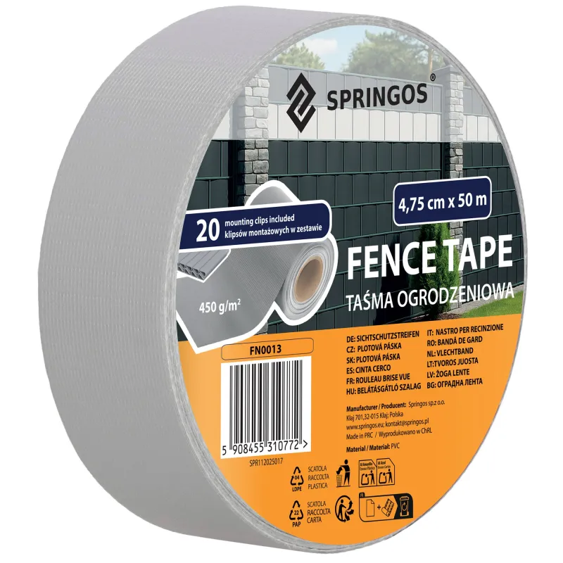 Light Grey Fence Tape 4.75 cm x 50 m, 450 g/m² FN0013